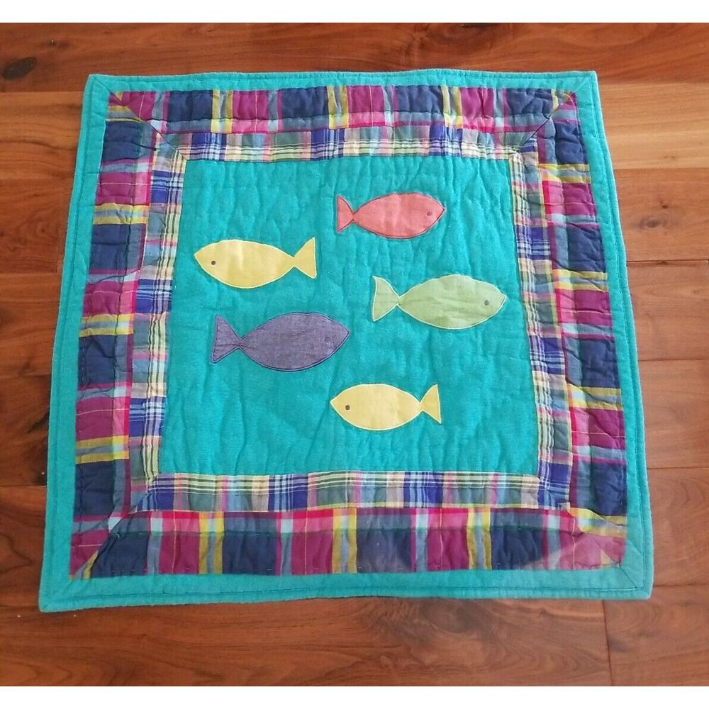 The Company Store Euro Cotton Pillow‎ Sham Madras Plaid Fish Multicolor 26"x26"